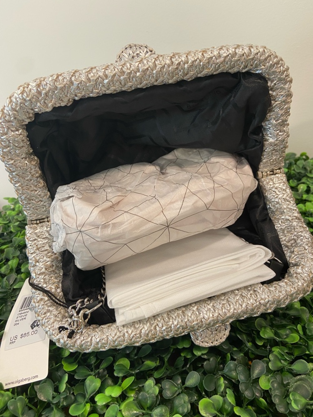 Olga Berg Silver Woven Frame Clutch - Picture 2 of 4